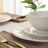 Gibson Home Caviara Plates and Bowls Set, 12-Piece Dinnerware Set, White Round Beaded Rim Porcelain Dish Set, Dinner Plates, Salad Plates & Cereal Bowls
