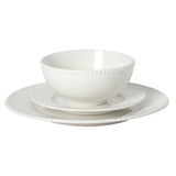 Gibson Home Caviara Plates and Bowls Set, 12-Piece Dinnerware Set, White Round Beaded Rim Porcelain Dish Set, Dinner Plates, Salad Plates & Cereal Bowls