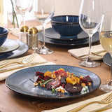 Gibson Elite Midnight Luna Plates and Bowls Sets, 12-Piece Stoneware Dinnerware Sets, Reactive Glaze Dish Set - Blue