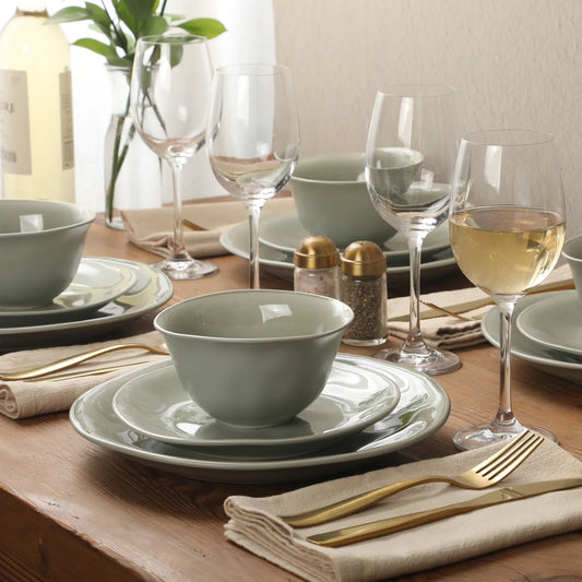 Gibson Elite Port Barton Plates and Bowls Sets, 12-Piece Stoneware Dinnerware Sets, Reactive Glaze Dish Set, Service for 4