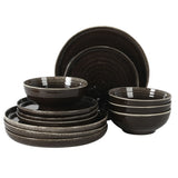 Gibson Elite Eclipse Swirls Plates and Bowls Sets, 12-Piece Stoneware Dinnerware Sets, Reactive Glaze Dish Set
