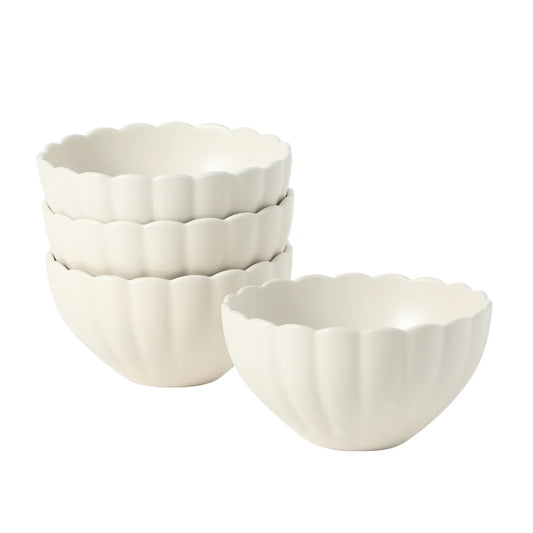 Gibson Elite Bistro Fleur Stoneware Cereal Bowls Set of 4, 5.5-Inch Scalloped Bowls, Fluted Kitchen Bowls for Cereal, Soup, Salad
