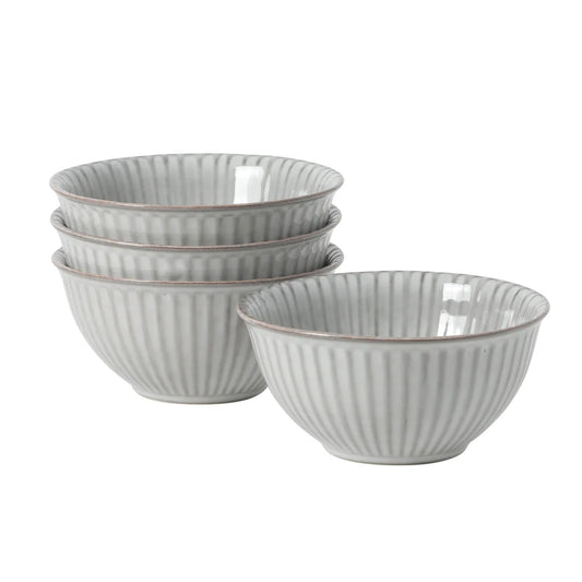 Gibson Elite Cereal Bowls Set of 4, 6-Inch Stoneware Soup Bowls, Reactive Glaze Ribbed Bowl Set