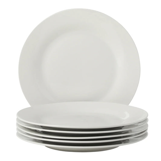 Gibson Home Great Essentials 6-Piece Dinner Plate Set, 10.5 Inch Fine Ceramic Round Plates, Microwave and Dishwasher Safe, White