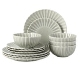 Gibson Elite Peach Orchard 12-Piece New Bone China Dinnerware Set Service for 4, Embossed Fluted Plates and Bowls, Dishwasher Safe
