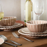 Gibson Elite Peach Orchard 12-Piece New Bone China Dinnerware Set Service for 4, Embossed Fluted Plates and Bowls, Dishwasher Safe