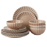 Gibson Elite Peach Orchard 12-Piece New Bone China Dinnerware Set Service for 4, Embossed Fluted Plates and Bowls, Dishwasher Safe