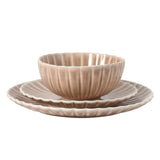Gibson Elite Peach Orchard 12-Piece New Bone China Dinnerware Set Service for 4, Embossed Fluted Plates and Bowls, Dishwasher Safe