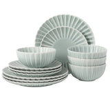 Gibson Elite Peach Orchard 12-Piece New Bone China Dinnerware Set Service for 4, Embossed Fluted Plates and Bowls, Dishwasher Safe
