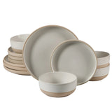 Gibson Home Plates and Bowls Set, 12 Piece Stoneware Dinnerware Set for 4, Matte Two-Tone Glaze, Dishwasher & Microwave Safe, Green