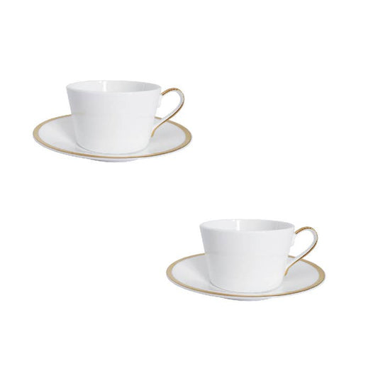 Golden Edge Bone China Cup & Saucer Set of Two