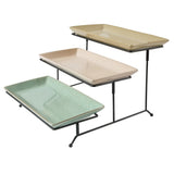 Gibson Elite 3 Tier Serving Platter Set, Stoneware Tiered Serving Tray for Party with Metal Rack, Reactive Glaze, Rectangular, Multi-Color