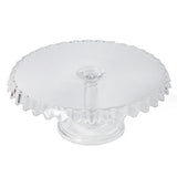 Martha Stewart Watercrest Glass Cake Stand, 10.2 Inch Footed Pedestal Cake Plate with Scalloped Ruffled Edge, Clear Handmade Glassware