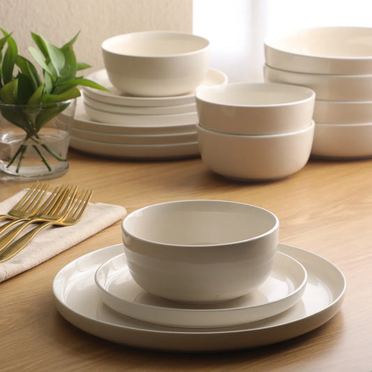 Gibson Home Serenity 16 Piece Modern Porcelain Dinnerware Set for 4, Plates and Bowls Set, Dinner Plates, Salad Plates, Cereal Bowls