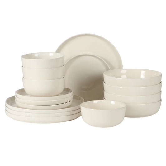Gibson Home Serenity 16 Piece Modern Porcelain Dinnerware Set for 4, Plates and Bowls Set, Dinner Plates, Salad Plates, Cereal Bowls