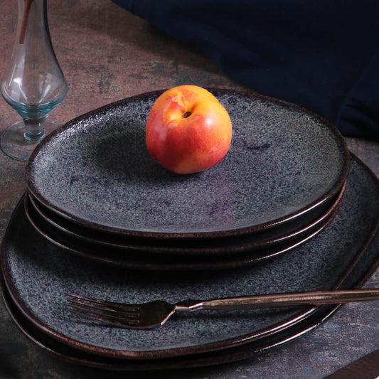 OVAL DESSERT PLATE ORGANIC STONEWARE Ø 8.86" TITANIUM