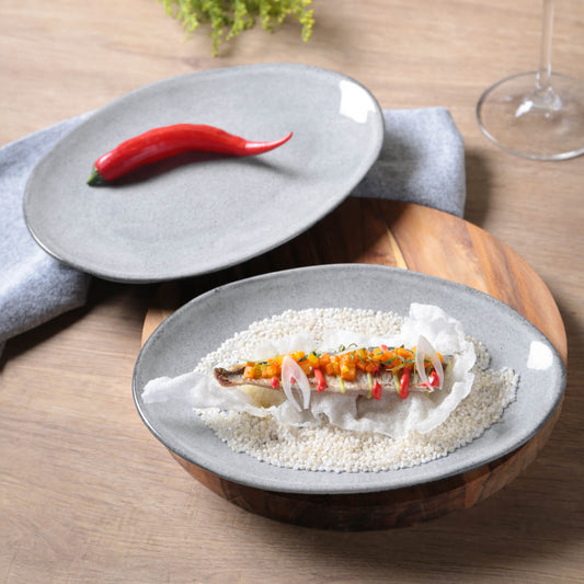 OVAL DESSERT PLATE ORGANIC STONEWARE Ø 8.86" DUST