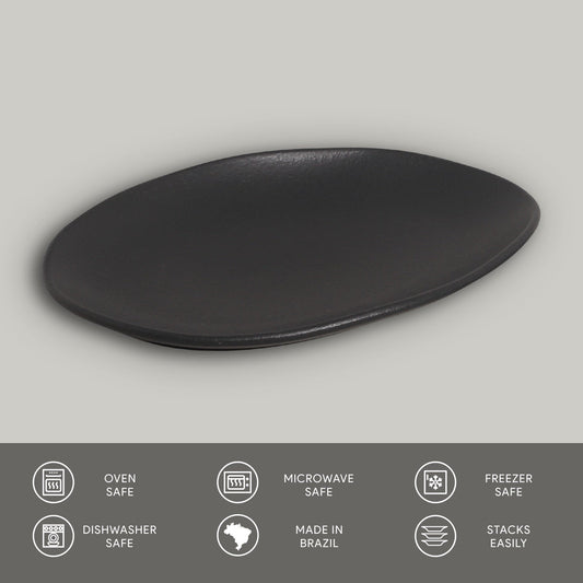 OVAL DESSERT PLATE ORGANIC STONEWARE Ø 8.86" MATTE BLACK