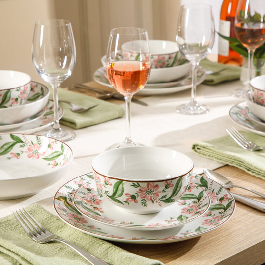 Martha Stewart Plates and Bowls Set, 16 Piece Dinnerware Set for 4, Pink/Green