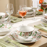 Martha Stewart Plates and Bowls Set, 16 Piece Dinnerware Set for 4, Pink/Green