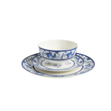 Sur La Table Plates and Bowls Set, 12 Piece New Bone China Dinnerware Set for 4, Mediterranean Blue Pattern, Dishwasher & Microwave Safe