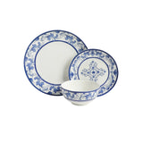 Sur La Table Plates and Bowls Set, 12 Piece New Bone China Dinnerware Set for 4, Mediterranean Blue Pattern, Dishwasher & Microwave Safe