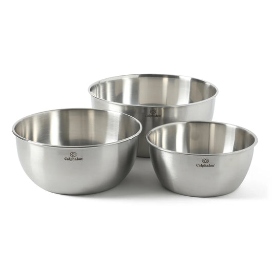 Calphalon Astro Mixing Bowls, 3-Piece Stainless Steel Mixing Bowl Set with Matte Finish, Nesting Metal Mixing Bowls for Baking and Prep, Silver