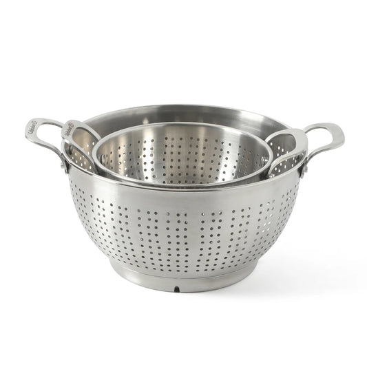 Calphalon Astro Colander Set, 2-Piece Stainless Steel Colander and Strainer, 5 QT & 1.5 QT Pasta Strainer with Handles, Kitchen Colander, Silver