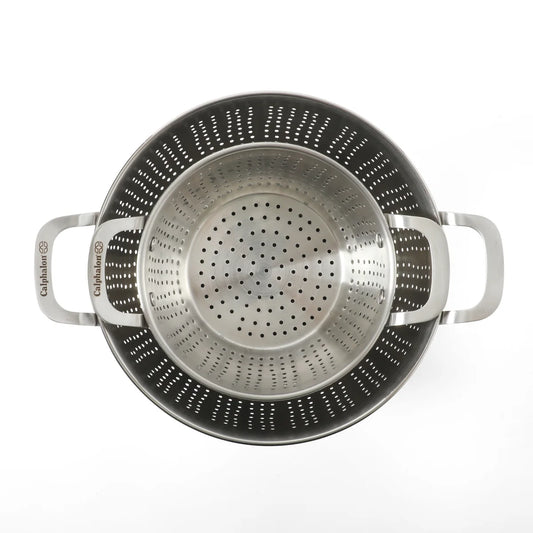 Calphalon Astro Colander Set, 2-Piece Stainless Steel Colander and Strainer, 5 QT & 1.5 QT Pasta Strainer with Handles, Kitchen Colander, Silver