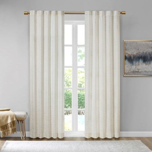 Metallic Printed Poly Velvet Window Panel Pair, White/Gold