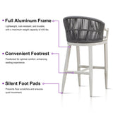 PURPLE LEAF Patio Bar Stools Set of 2 Outdoor Wicker Modern High Bar Chairs Metal Cushioned Barstools with Backs and Ergonomic Armrest