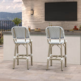 PURPLE LEAF Outdoor Bar Height Stools Set of 2 French Country Patio Rattan Bar Stool Chairs Outdoor Armless Barstools for Porch Garden Indoor Kitchen