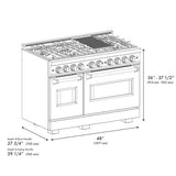 ZLINE 48" Dual Fuel Range, Gas Cooktop, Electric Convection Oven Stainless Steel, CDR48
