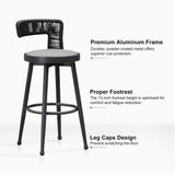 PURPLE LEAF Outdoor Swivel Bar Stools Set of 2 Metal Modern Rattan Bar Chairs with Backrest Aluminum Woven Barstools with Cushions