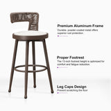 PURPLE LEAF Outdoor Swivel Bar Stools Set of 2 Metal Modern Rattan Bar Chairs with Backrest Aluminum Woven Barstools with Cushions