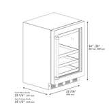ZLINE 24" Touchstone 151 Can Beverage Fridge DuraSnow® Stainless Steel Glass Door Polished Gold Handle RBSOZ-SN-24-G