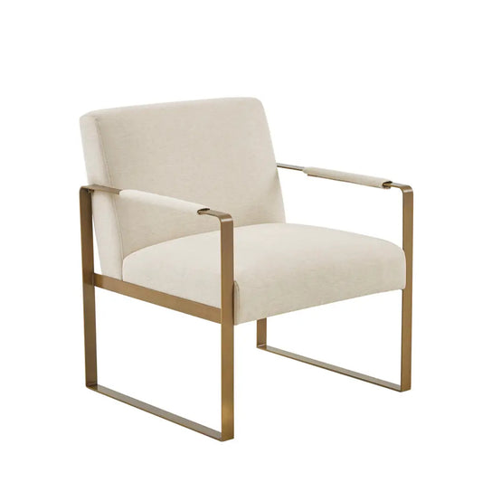 Wholesale Modern Metal Base Lounge Accent Chair, Ivory/Antique Gold