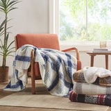 Plaid Faux Mohair Sherpa Throw Blanket 50x60", Tan