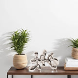 Horizontal Abstract Metallic Silver Ceramic Statue