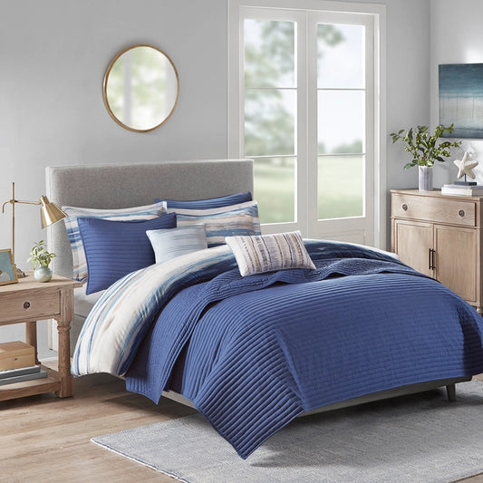 Serene Watercolor Coastal Comforter and Coverlet Set, Blue