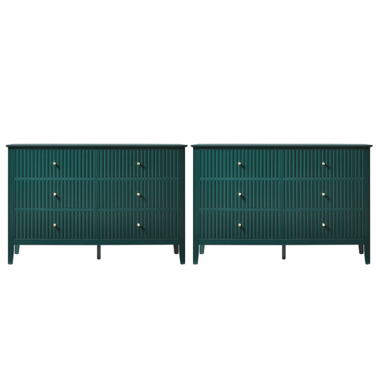 Modern Green Fluted Dresser with 6 Drawers