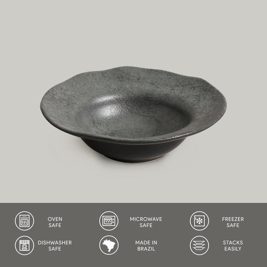 DEEP RIM PLATE  STONEWARE Ø 7.48x2.17" CHROMIUM