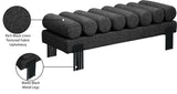 Akeela Stylish Upholstered Fabric Bench with Rolled Cushion Top and Modern Black Metal Legs