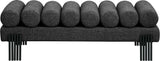 Akeela Stylish Upholstered Fabric Bench with Rolled Cushion Top and Modern Black Metal Legs