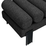Akeela Stylish Upholstered Fabric Bench with Rolled Cushion Top and Modern Black Metal Legs