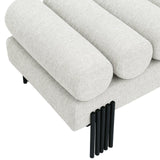 Akeela Stylish Upholstered Fabric Bench with Rolled Cushion Top and Modern Black Metal Legs