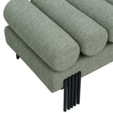 Akeela Stylish Upholstered Fabric Bench with Rolled Cushion Top and Modern Black Metal Legs