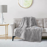 Heated 50x60" Shaggy Faux Fur Electric Throw Blanket, Grey