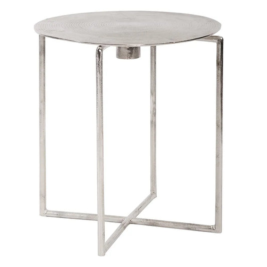 Raw Silver Spiral Top Accent Table