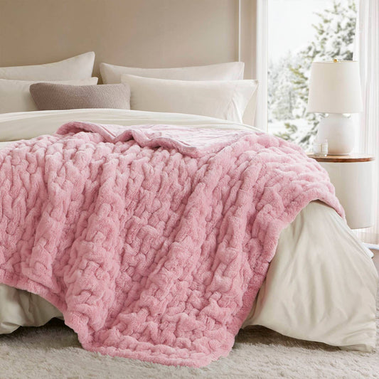 Soft Ruched 50x60" Throw Blanket, Pink